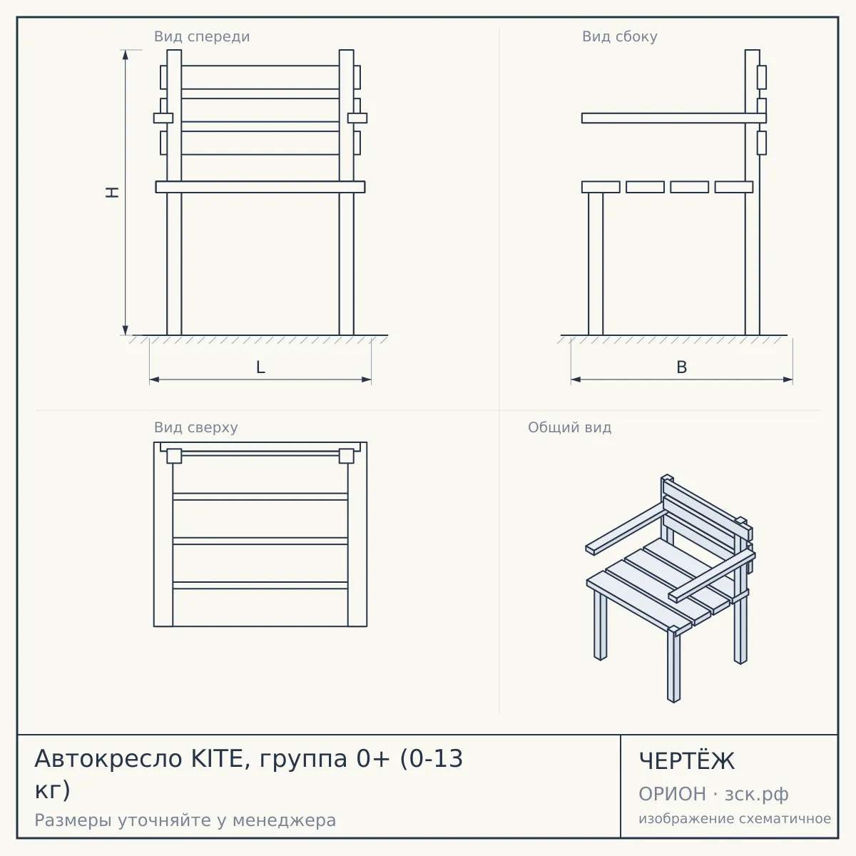 Автокресло KITE, группа 0+ (0-13 кг) — чертёж