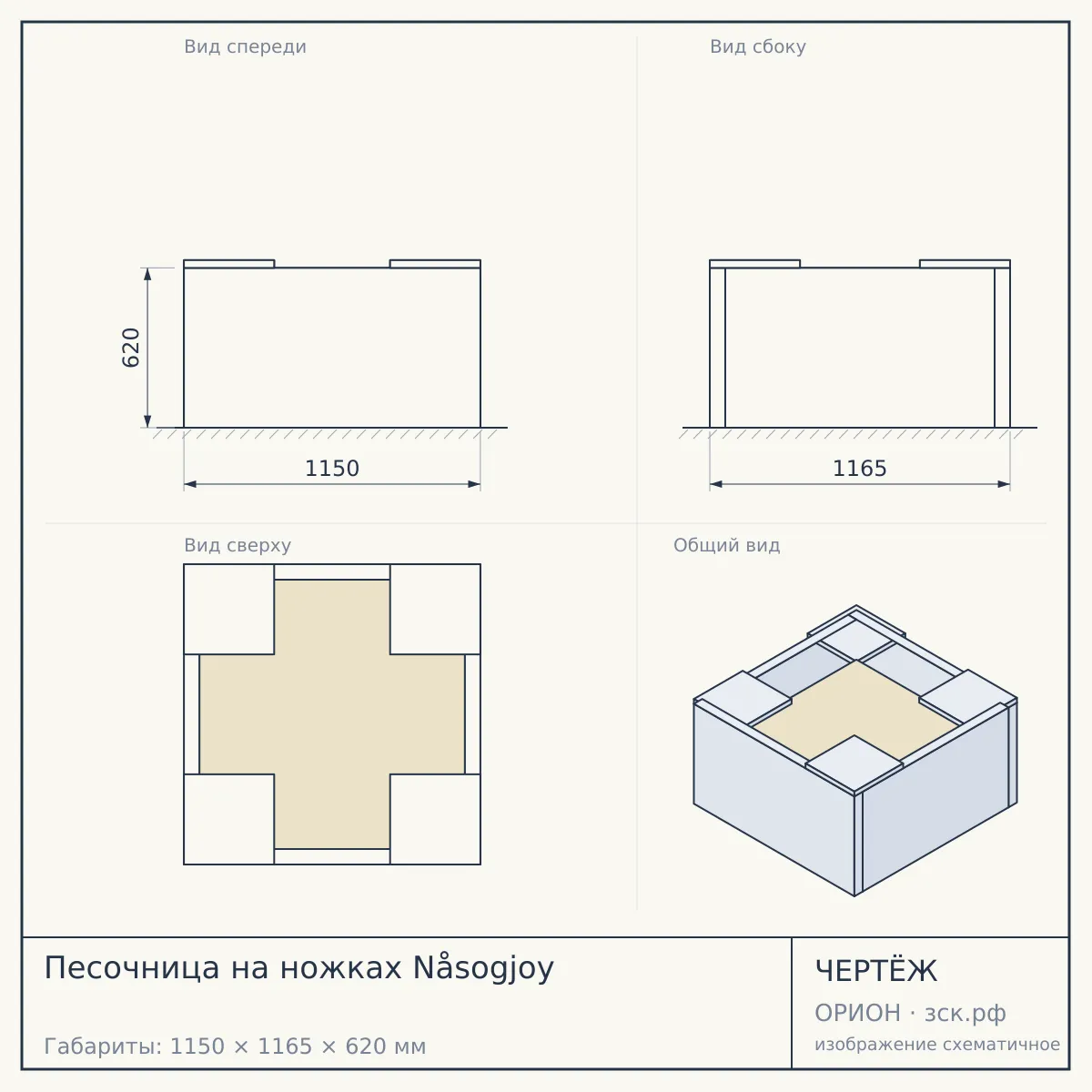 Песочница на ножках Nåsogjoy — чертёж